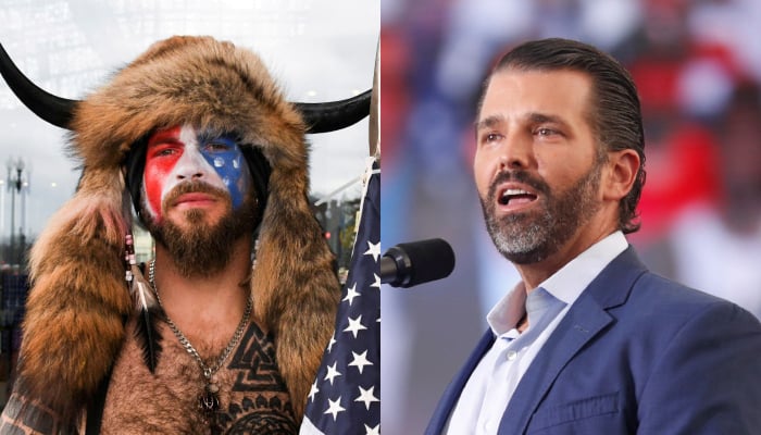 Donald John Trump Jr (right) and capitolrioter QAnon Shaman. — Reuters/File