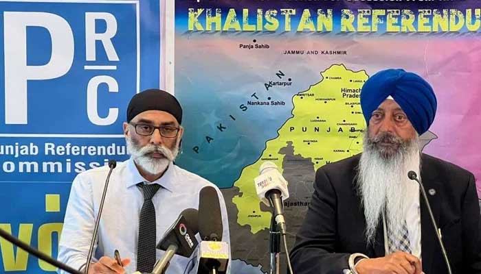 Pro-Khalistan group Sikhs For Justice leaders pictured at a conference. — Photo by author