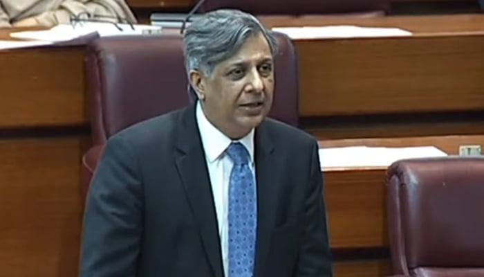 Law Minister Azam Nazeer Tarar speaks during National Assembly session in Islamabad on April 3, 2023, in this still taken from a video. — YouTube/PTV News Live