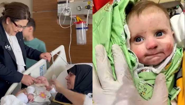 Baby Vetin Begdas reunites with her mother Yasemin Begdas. — Twitter/Turkish Ministry of Family and Social Services