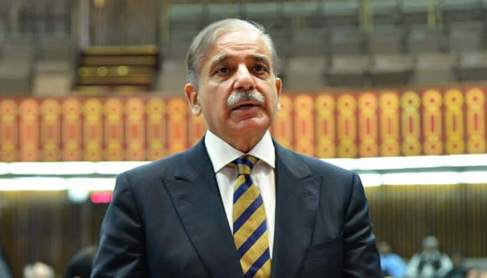 Prime Minister Shehbaz Sharif speaks on the floor of the National Assembly. — APP/File