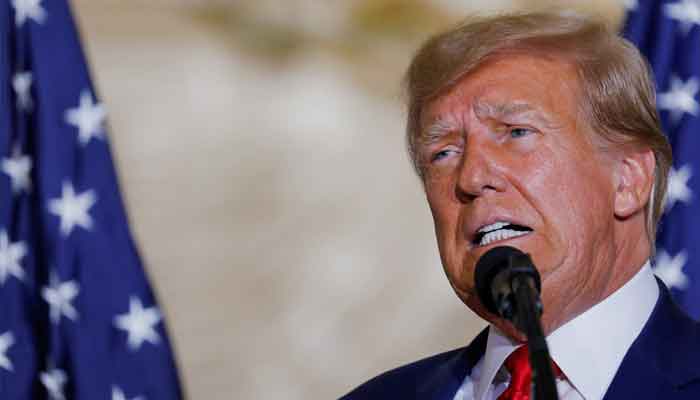 Former US President Donald Trump delivers remarks on the day of his court appearance in New York after being indicted by a Manhattan grand jury following a probe into hush money paid to adult film star Stormy Daniels, in Palm Beach, Florida, US, April 4, 2023. —Reuters