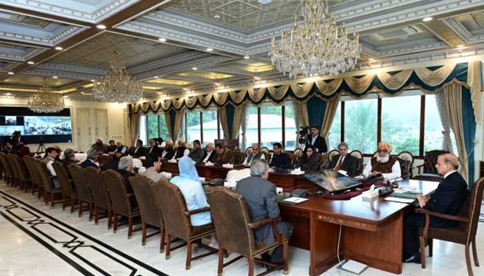 Prime Minister Shehbaz Sharif chairs a meeting of the coalition partners in Islamabad on April 5, 2023. — APP