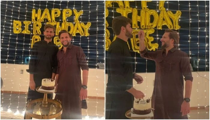 Shaheen Shah Afridi celebrates his birthday with his father-in-law Shahid Afridi on April 6, 2023. — Twitter/SAfridiOfficial