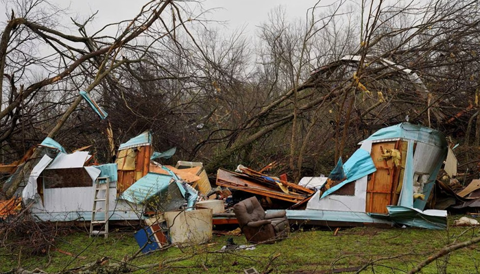 A view of the wreckage of the Shipley family trailer home where 5 family members died after a volatile storm system tore through the South and Midwest on Tuesday and Wednesday, in Glenallen, Missouri, US.— Reuters