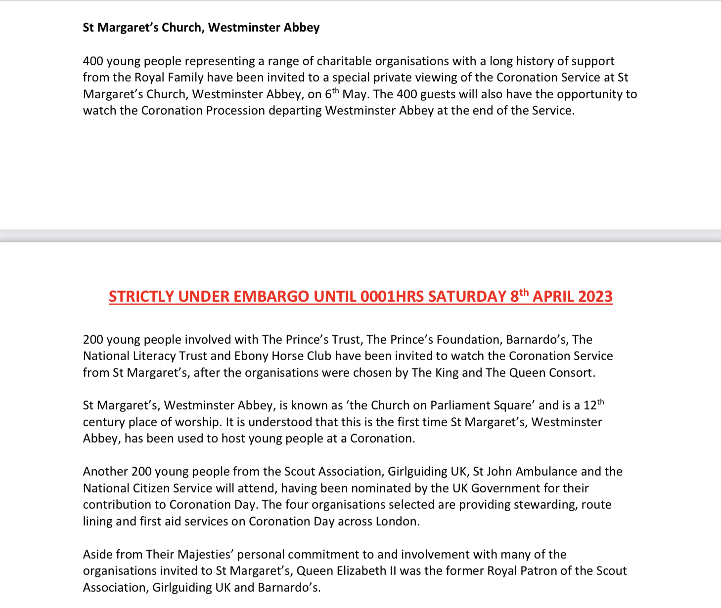 Palace sends coronation invitations to community and charity representatives