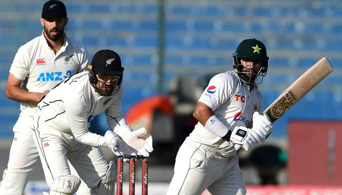 Imam-ul-Haq hits a shot during a match against New Zealand on January 02, 2023. — AFP