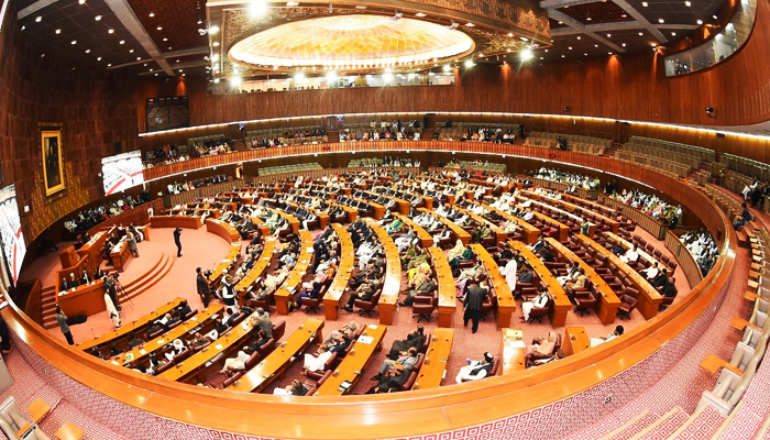A view of the National Assembly session underway with NA Speaker Raja Pervez Ashraf in the chair, on April 10, 2023. — Twitter/NAofPakistan
