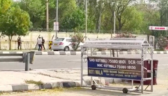 Barricades are set up outside Bathinda Military Station, following a firing incident at the station that killed four people, in Bhatinda, Punjab, India, April 12, 2023 in this screengrab taken from a handout video. — ANI/Handout via Reuters