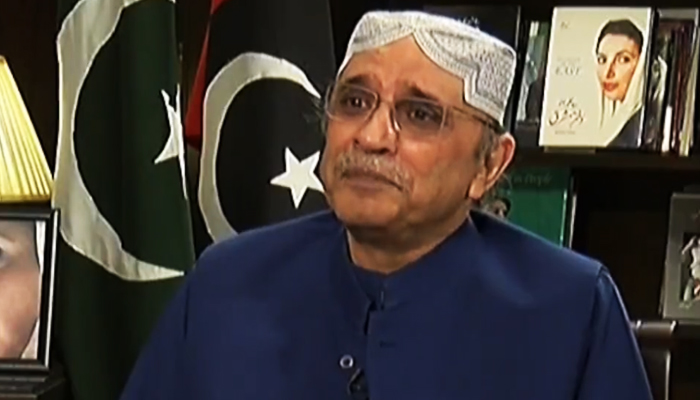 Pakistan Peoples Party (PPP) co-chairman Asif Ali Zardari speaks during Geo News programme Capital Talk on April 14, 2023, in this still taken from YouTube. — Twitter/HamidMirPAK