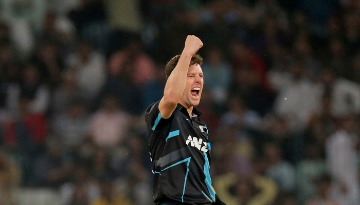 Matt Henry celebrates after picking up a wicket during the Pak vs NZ match in Lahore. — Twitter/TheRealPCB
