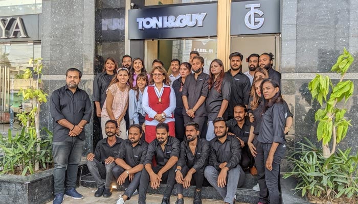 The staff of the Tony&Guy Tipu Sultan Road branch posing for a group photo. — Photo by author