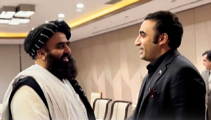 Foreign Minister Bilawal Bhutto-Zardari (right) meets Acting Afghan Minister for Foreign Affairs Amir Khan Muttaqi in this undated photo. — Facebook/MOFA