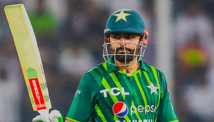 Pakistans captain Babar Azam gestures during the second T20 cricket match between Pakistan and New Zealand at the Gaddafi Cricket Stadium in Lahore, on April 15, 2023. — Twitter/TheRealPCB