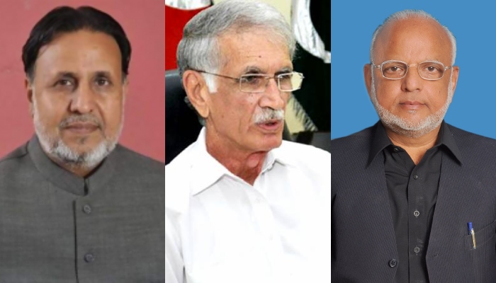 (L-R) PTI Senator Ejaz Ahmad Chaudhary, former chief minister of Khyber Pakhtunkhwa Pervez Khattak and former Punjab minister Mian Mahmood ur Rashid. — Insaf.pk/Radio Pakistan/APP