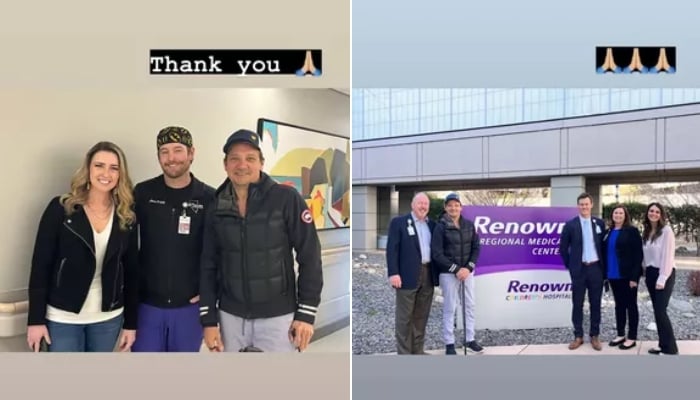 Jeremy Renner visits amazing hospital staff after snow plow accident