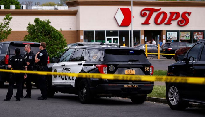 Police officers secure the scene after a shooting at TOPS supermarket in Buffalo, New York, US. — Reuters/File