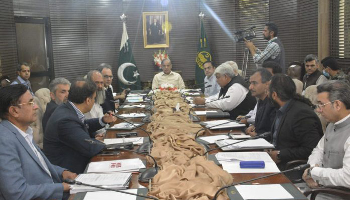 Prime Minister Shehbaz Sharif chairs a meeting to review ongoing projects in Lahore on Sunday. — APP