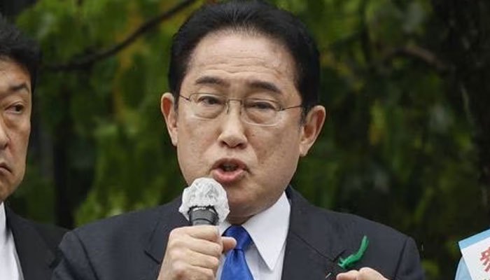 Japans Prime Minister Fumio Kishida delivers a speech to support his ruling party?s candidate in a local election, near a train station in Wakayama, Wakayama Prefecture, south-western Japan April 15, 2023. —Reuters