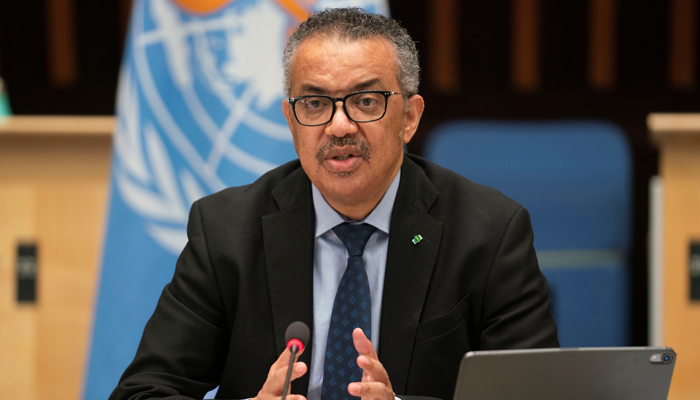 WHO chief Tedros Adhanom Ghebreyesus, Director General of the World Health Organization (WHO) speaks during the 148th session of the Executive Board in Geneva, Switzerland, January 21, 2021. — Reuters