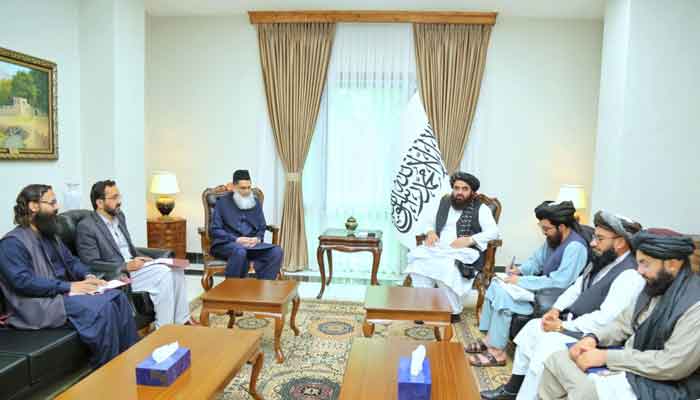 Pakistan Embassy’s chargé d’affaires in Afghanistan Ubaid Ur Rehman Nizamani calls on Afghan Foreign Minister Amir Khan Muttaqi in Kabul. — Twitter/@QaharBalkhi