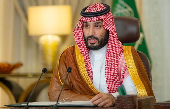 Saudi Crown Prince Mohammed bin Salman gives a speech from his office as he addresses the Saudi Green Initiative forum opening ceremony, in Riyadh, Saudi Arabia, October 23, 2021. — Reuters/File