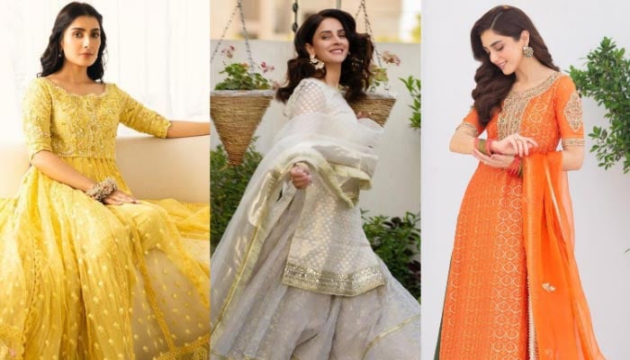 (L-R) Pakistani actresses Ayeza Khan, Saba Qamar, and Maya Ali pose for the camera on the occasion of Eid ul Fitr which is being celebrated across Pakistan on April 22, 2023. — Instagram/@ayezakhan.ak/@sabaqamarzaman/@official_mayaali