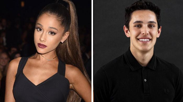 Ariana Grande leaning on husband Dalton Gomez for support while filming