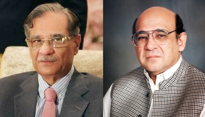 Former chief justice Saqib Nisar and lawyer Khawaja Tariq Raheem. — Twitter