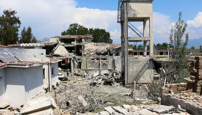 The counter-terrorism office building in Kabal town of Swat after the explosion on April 25, 2023. — Reuters