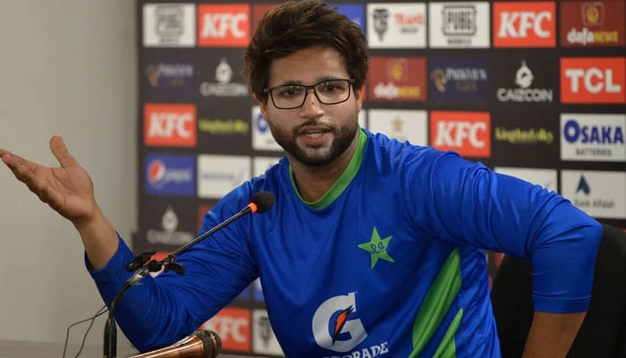 Pakistans Imam-ul-Haq speaks to the media at the National Stadium in Karachi on December 15, 2022. — AFP/File
