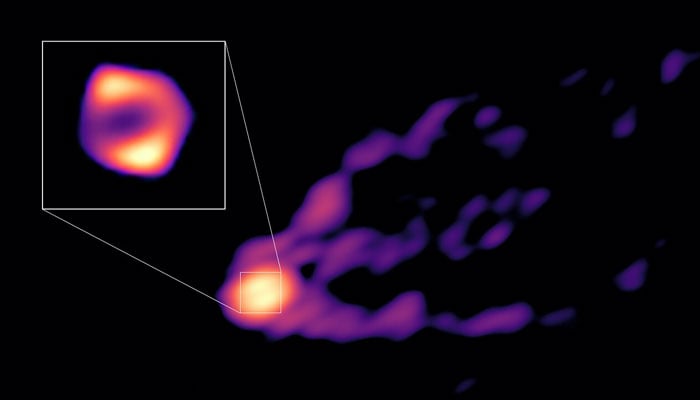 A view of the jet and shadow of M87’s black hole was released on April 26, 2023. — European Southern Observatory/R.-S. Lu (SHAO), E. Ros (MPIfR), S. Dagnello (NRAO/AUI/NSF)