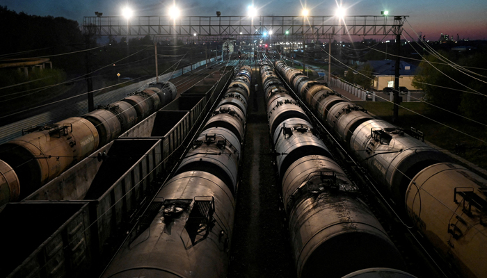 This picture shows railroad freight cars, including oil tanks, in Omsk, Russia on May 1, 2020. — Reuters/File