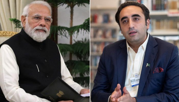 Indias PM Narendra Modi attends a meeting with Russias President Vladimir Putin on December 6, 2021 (L) and Pakistans Foreign Minister Bilawal Bhutto-Zardari gestures during an interview with Reuters on May 25, 2022. — Reuters