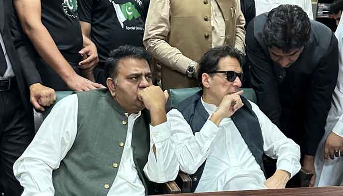 Pakistan Tehreek-e-Insaf (PTI) Chairman Imran Khan at Islamabad High Court (IHC) on April 28, 2023. — Twitter/@PTIofficial