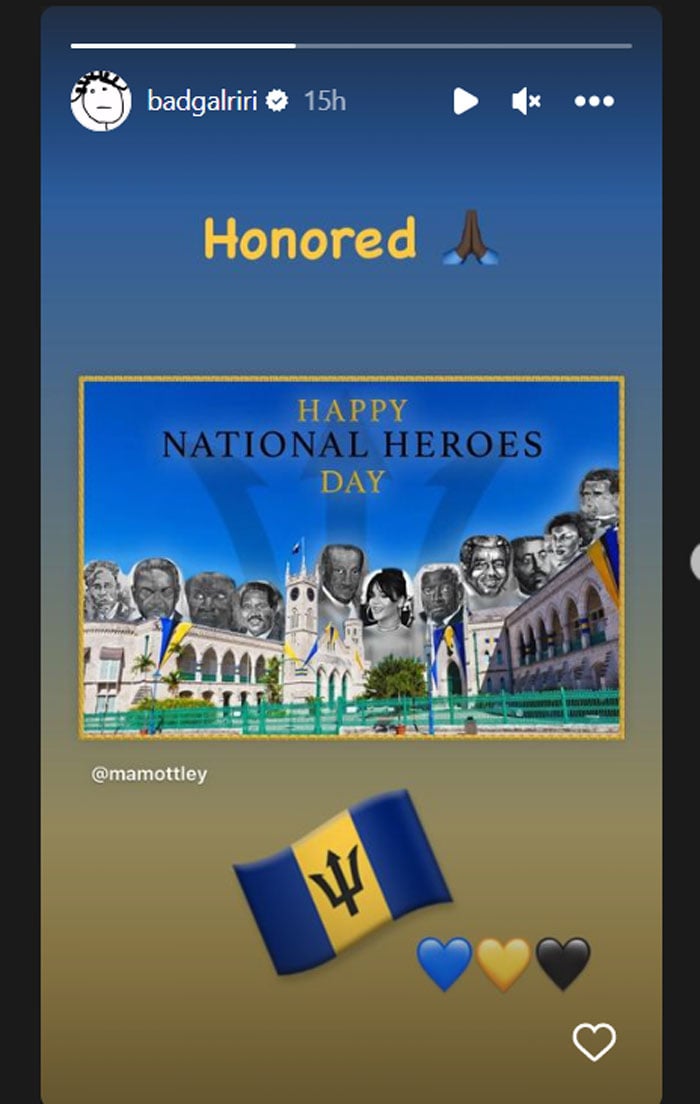 Rihanna ‘honored’ as she marks National Heroes Day