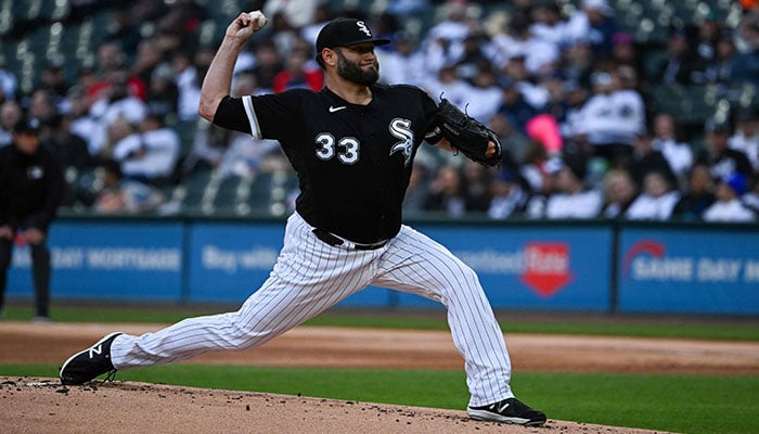 Lance Lynn #33 of the Chicago White Sox delivers a pitch in the first inning of the game against the Tampa Bay Rays at Guaranteed Rate Field on April 29, 2023 in Chicago, Illinois. AFP