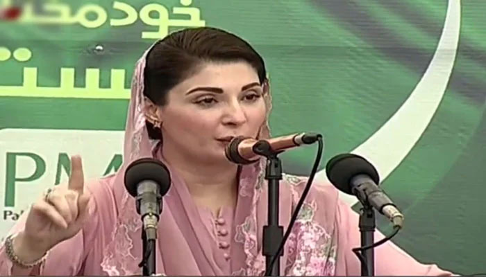 PML-N Chief Organiser Maryam Nawaz addresses a workers convention in Lahore on May 1,in this still taken from a video. — Youtube/GeoNews