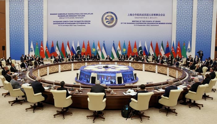 Participants of the Shanghai Cooperation Organization summit attend an extended-format meeting of heads of SCO member states in Samarkand, Uzbekistan September 16, 2022. — Reuters