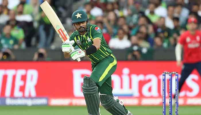 Babar Azam plays a shot during the ICC mens T20 World Cup 2022 cricket final match between England and Pakistan at the Melbourne Cricket Ground (MCG) on November 13, 2022, in Melbourne. — AFP