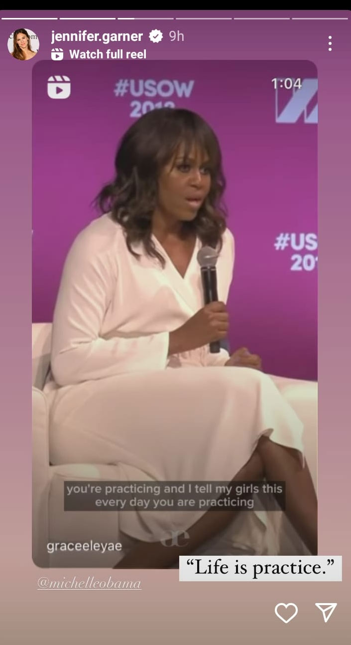Jennifer Garner agrees with Michelle Obama as she preaches ‘life is practice’