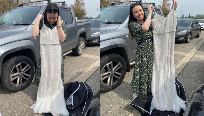 Bride-to-be Liv Stirling is pictured after recovering her wedding dress. — Facebook/Itslivla