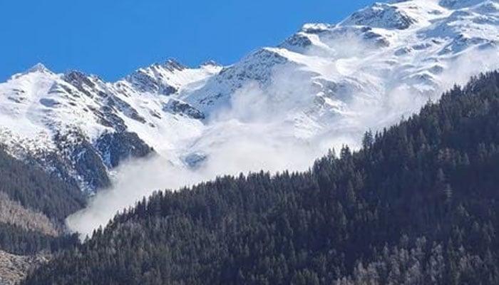 A general view shows an avalanche in the French Alps, in Les Contamines-Montjoie, France, April 9, 2023 in this still image obtained from a social media video.— Reuters