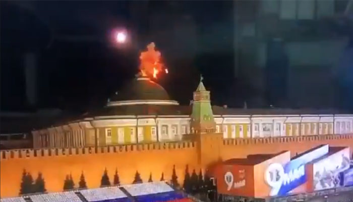 A screengrab from a video of the attack on Kremlin shared by Russia state media — Twitter/@RT_com