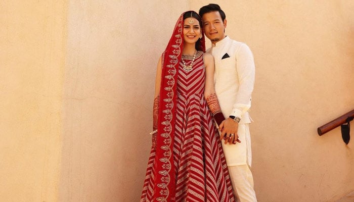 Pakistani actor Madiha Imam (left) with her husband. —Instagram/madihaimam