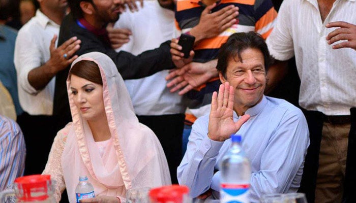 Former Prime Minister Imran Khan (right) and First Lady of Pakistan Reham Khan (left). — Facebook/PTI