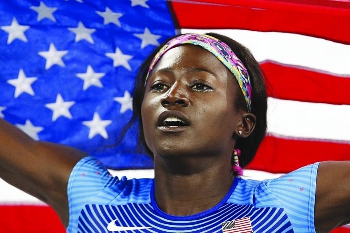 US sprinter Tori Bowie gestures after winning a medal. — AFP/File