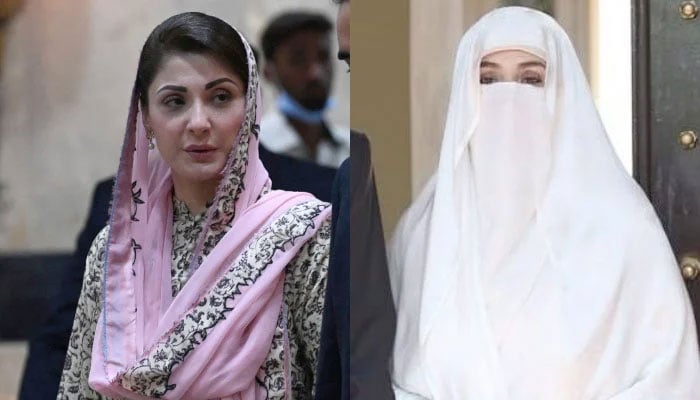 PML-N Vice President Maryam Nawaz (left) ex-PM Imran Khans wife Bushra Bibi  — AFP/Instagram/File