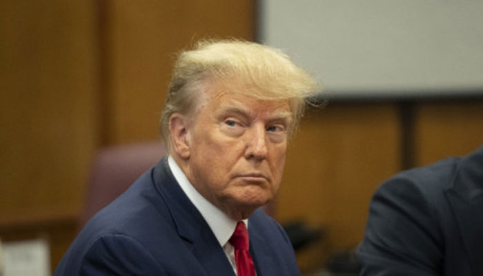 Former US president Donald Trump appears in court at the Manhattan Criminal Court in New York on 4 April 2023. AFP/File