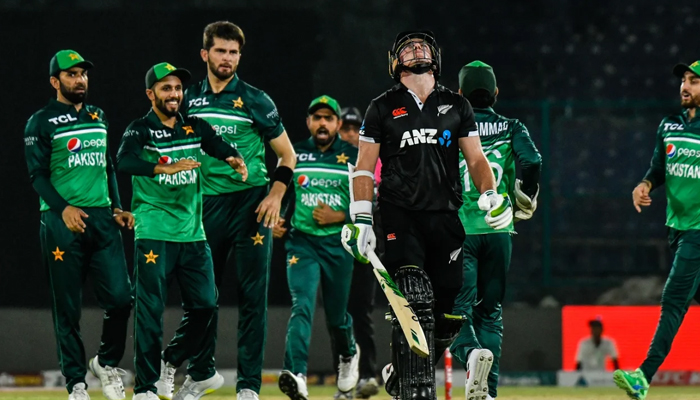 Pakistan team celebrate during fourth ODI against New Zealand in Karachi, on May 5, 2023. — Twitter/@TheRealPCB